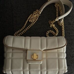 Kate Spade Cream Quilted Crossbody Bag with Gold Chain